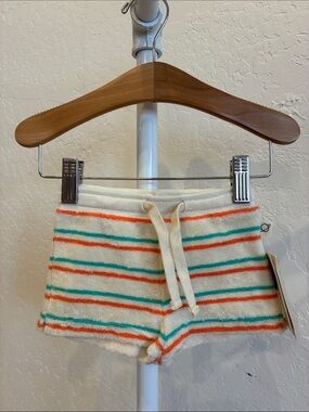 Cream Knit Kids Shorts with Orange & Teal Stripe